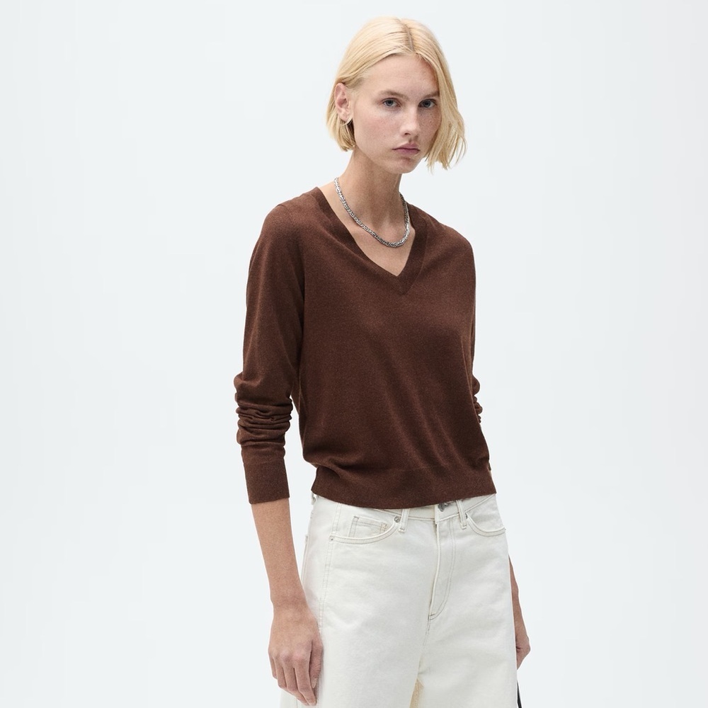 Mango Brown V-Neck Sweater NWT